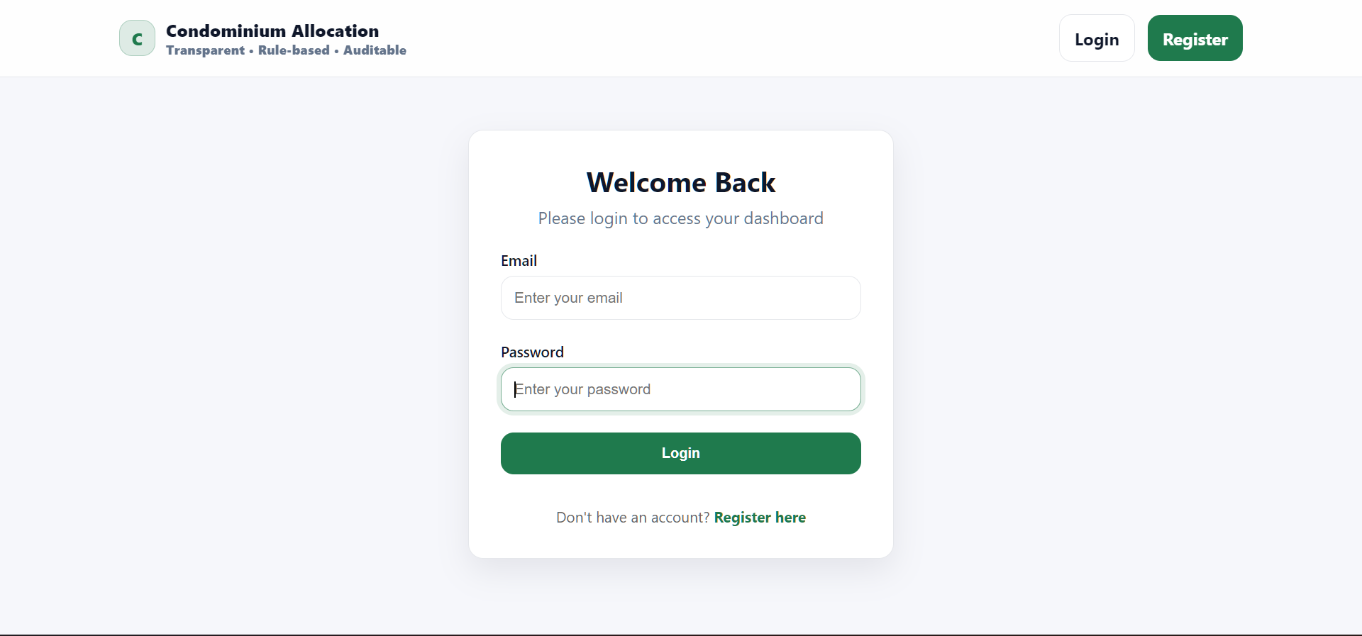 Login page screenshot
